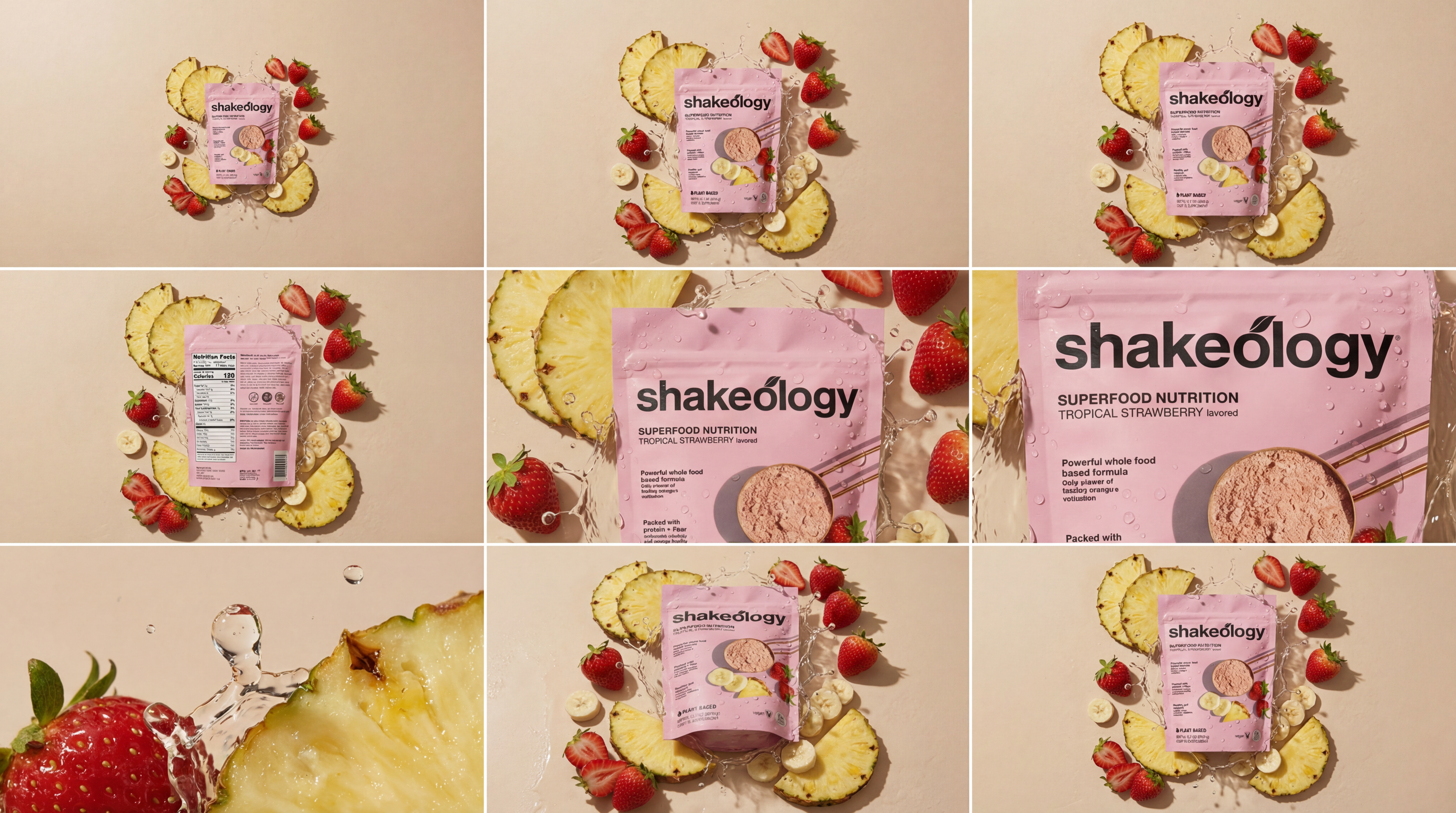 9 different AI-generated angles of Shakeology product